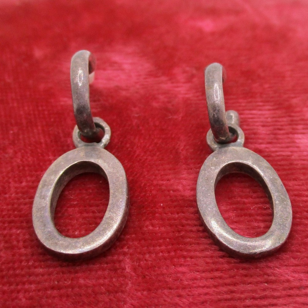 Vintage Tiny Sterling Silver 925 Dangling Ring Doorknocker Pierced Earrings